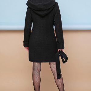 Чорне пальто з капюшоном | 15013