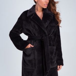 Хутряне пальто чорне | 39055