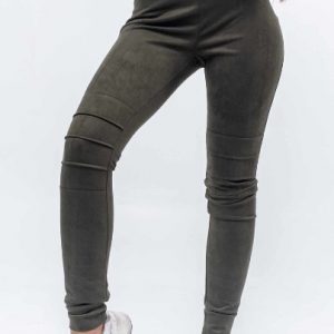 Замшеві вузькі брюки хакі | 23502