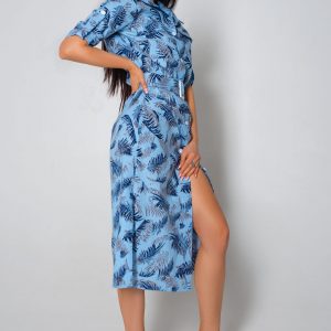 Льняне блакитне плаття з принтом | 43937