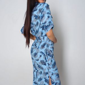 Льняне блакитне плаття з принтом | 43937