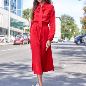 Червона сукня з довгим рукавом | 44659
