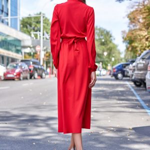 Червона сукня з довгим рукавом | 44659