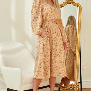 Персикове плаття у квітковий принт | 44501