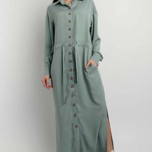Стильна оливкова сукня-сорочка максі | 46767
