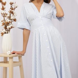 Біле плаття у блакитну смужку | 47131