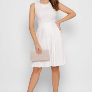 Літнє біле льняне плаття плісе | 48111