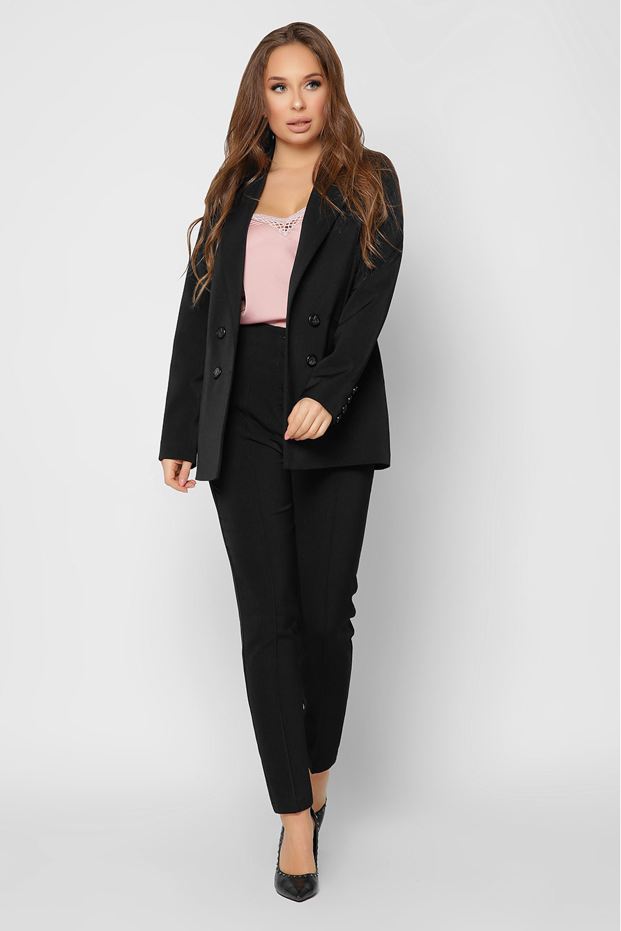 Двобортний піджак чорний | 50235