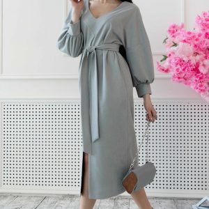 Сіре замшеве плаття міді | 49845
