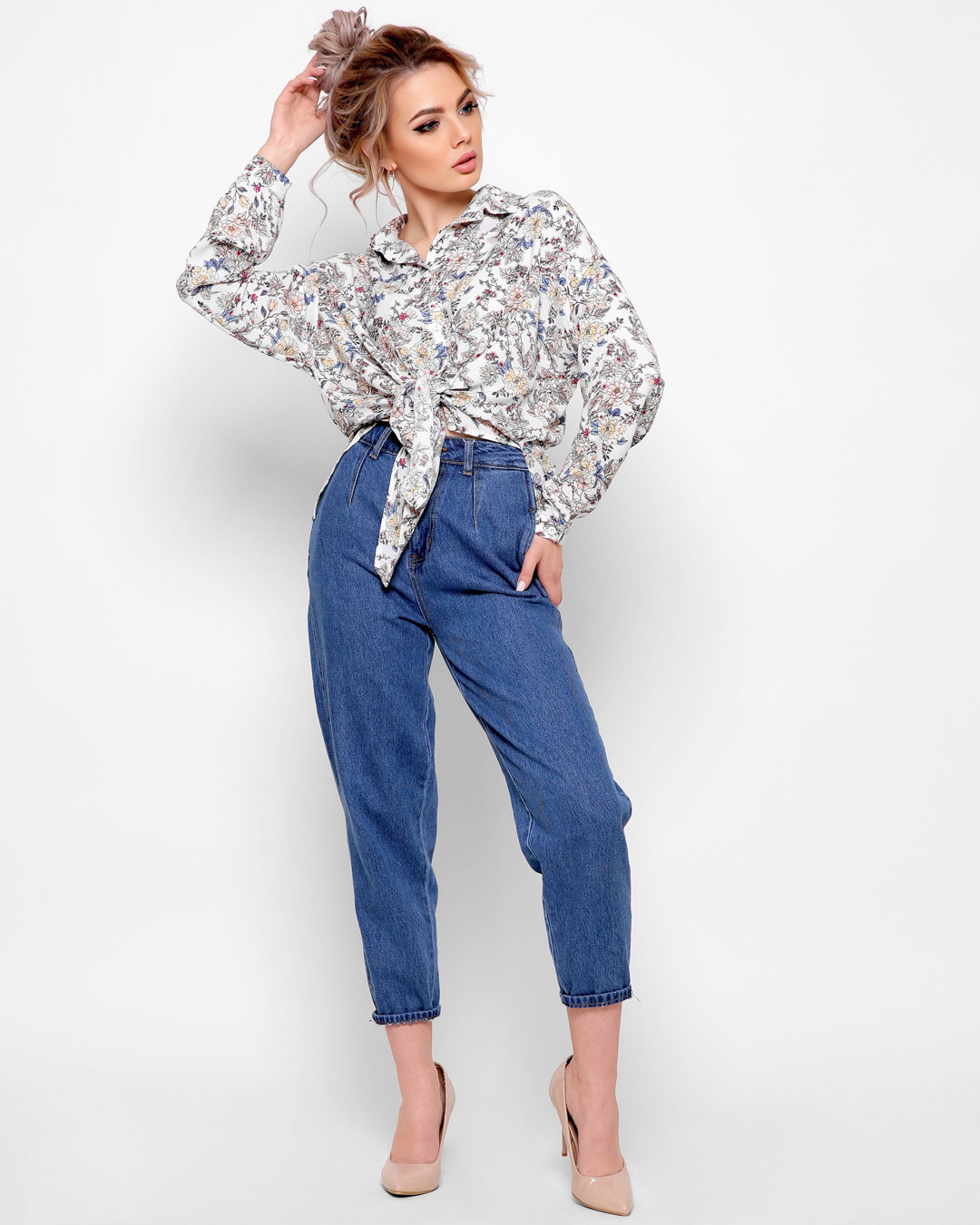 Сорочка з льону з квітковим принтом | 49649 Сорочка з льону з квітковим принтом | 49649