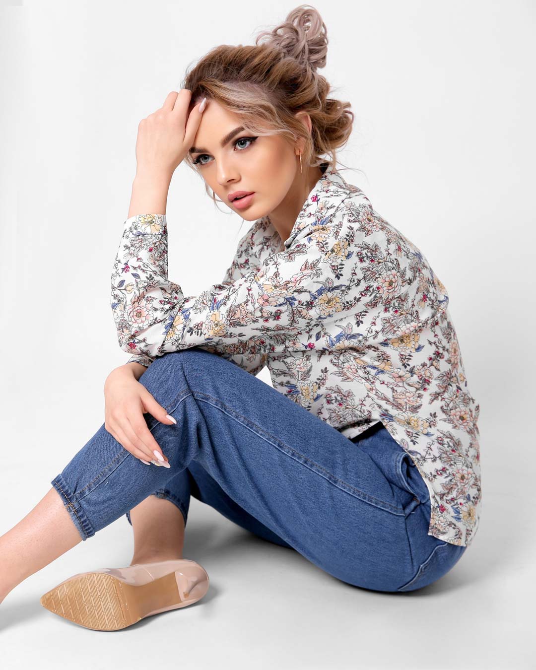 Сорочка з льону з квітковим принтом | 49649 Сорочка з льону з квітковим принтом | 49649