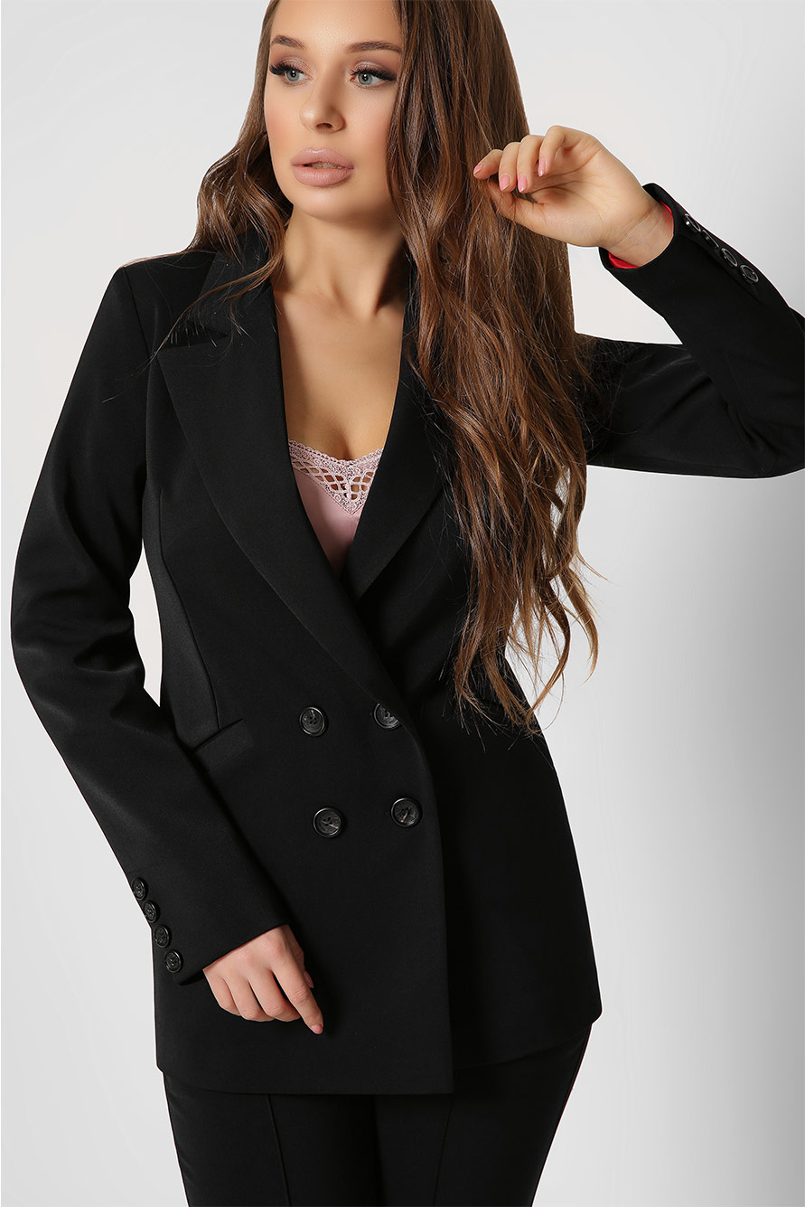 Двобортний піджак чорний | 50235