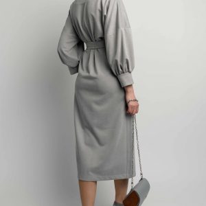 Сіре замшеве плаття міді | 49845