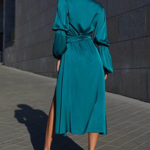 Шовкова сукня на запах зелена | 50598