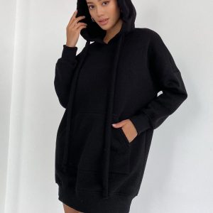 Трикотажна сукня-худі чорна | 52152