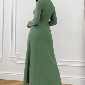 Трикотажна сукня в рубчик оливкова | 52294