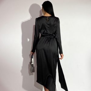 Вечірня шовкова сукня чорна | 53260