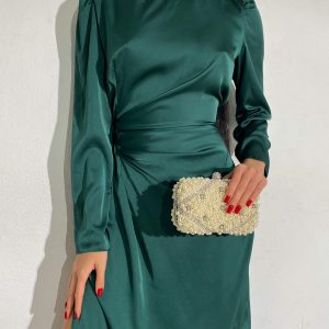 Вечірня шовкова сукня смарагдова | 53284