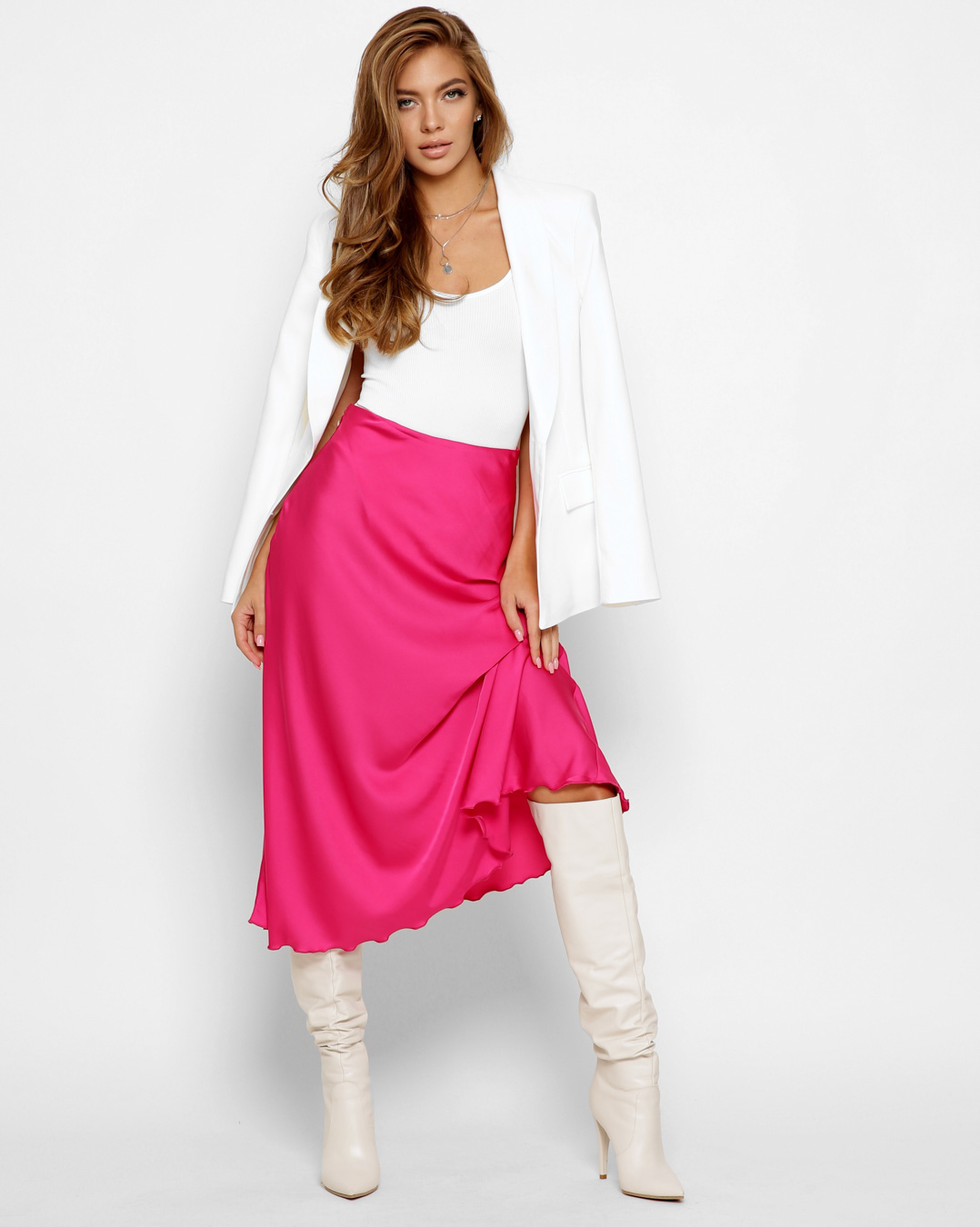 Шовкова спідниця-міді малинова | 54576 Шовкова спідниця-міді малинова | 54576