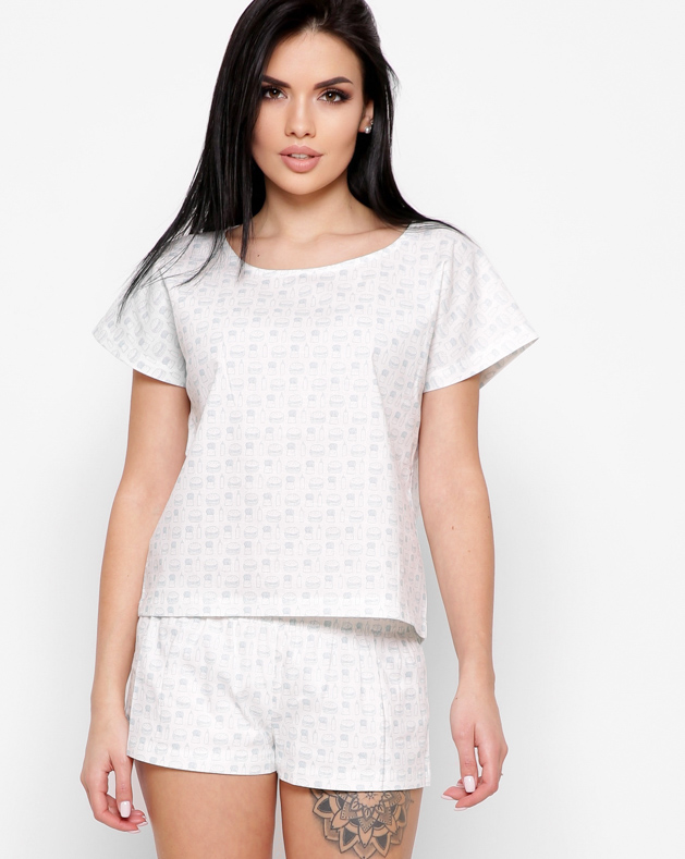 Піжамний костюм в принт білий-м'ята | 56454