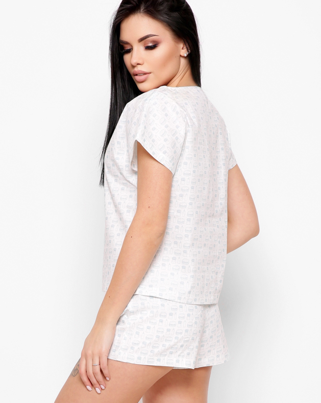 Піжамний костюм в принт білий-м'ята | 56454