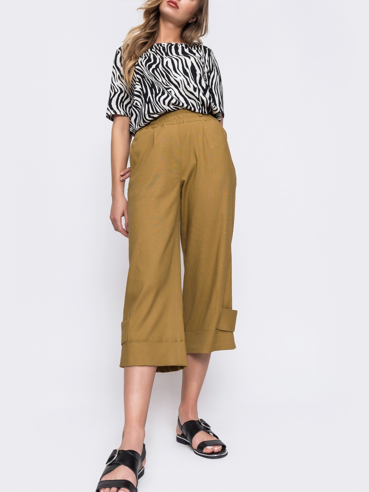 Широкі укорочені штани хакі | 58229 Широкі укорочені штани хакі | 58229