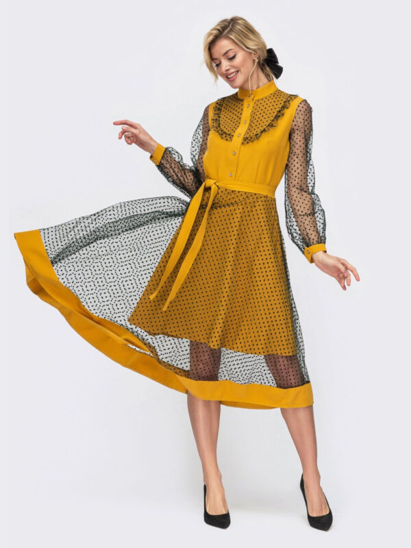 Комбіноване жовте плаття | 59939