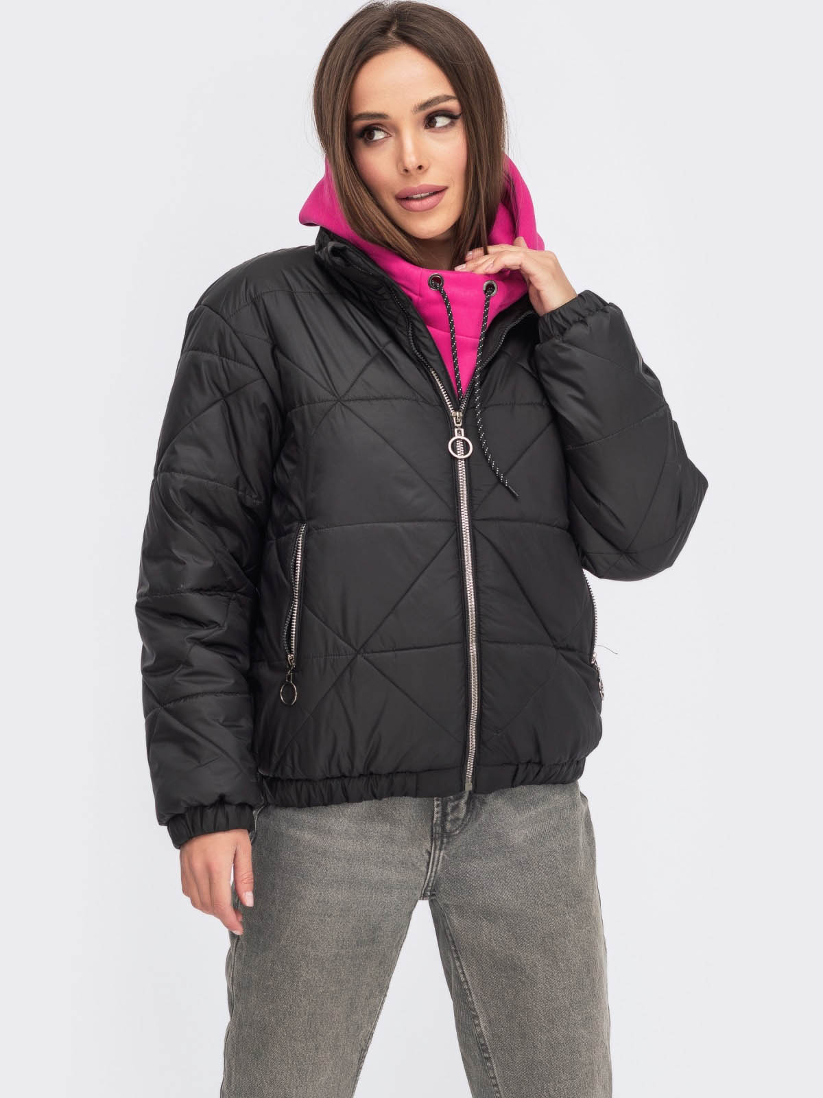 Куртка демісезонна коротка чорна | 60523 Куртка демісезонна коротка чорна | 60523