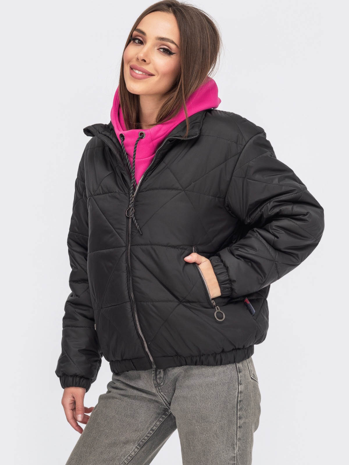 Куртка демісезонна коротка чорна | 60523 Куртка демісезонна коротка чорна | 60523