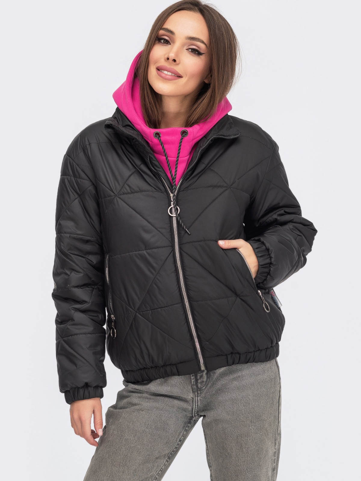 Куртка демісезонна коротка чорна | 60523 Куртка демісезонна коротка чорна | 60523