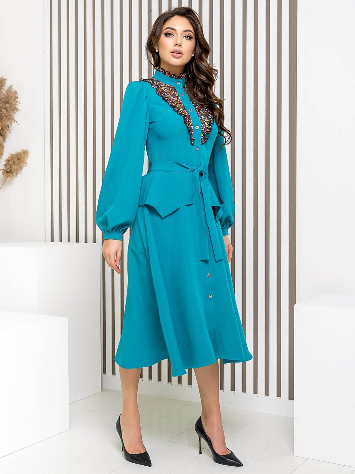 Блакитна сукня довжини міді | 61977 Блакитна сукня довжини міді | 61977