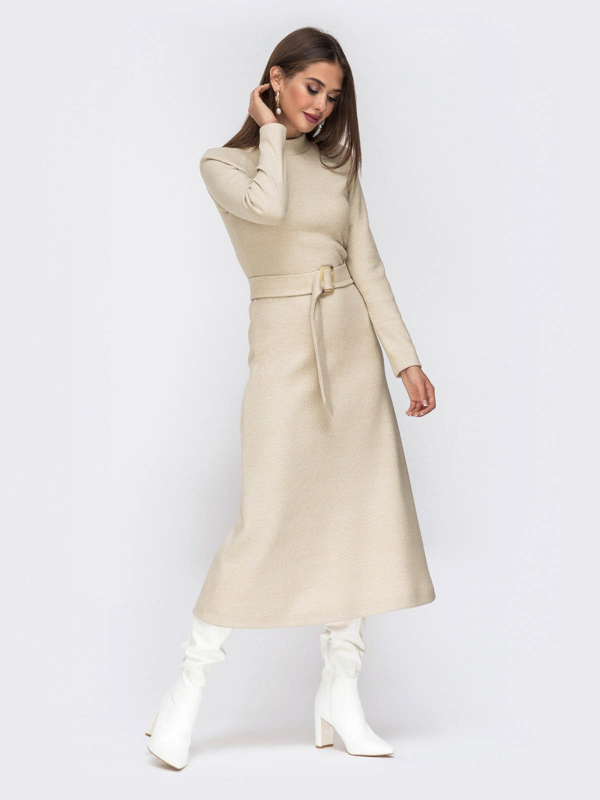 Трикотажна сукня світло-бежева | 61605