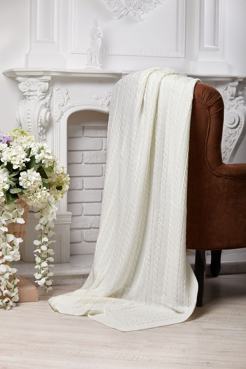 В'язаний плед двосторонній білий | 61475