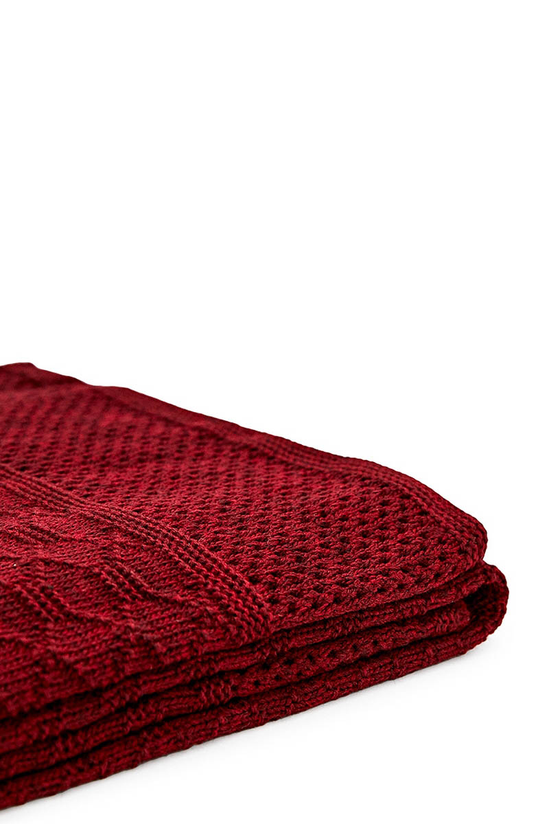 В'язаний плед бордовий | 61441 В'язаний плед бордовий | 61441