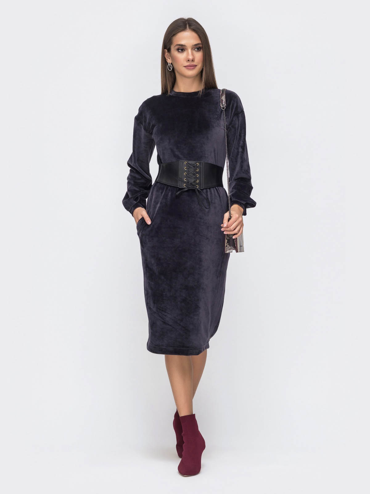 М'яка велюрова сукня графіт | 62287
