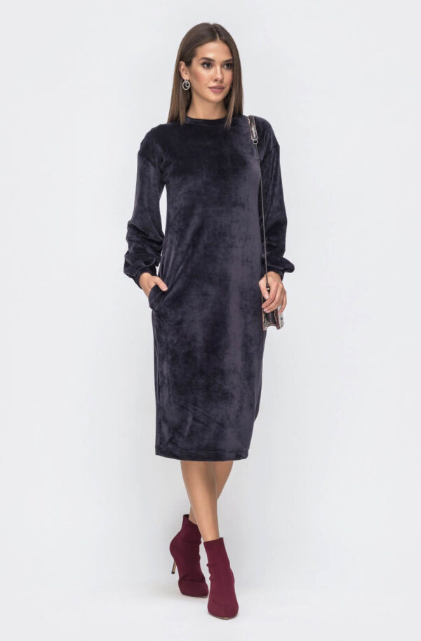 М'яка велюрова сукня графіт | 62287