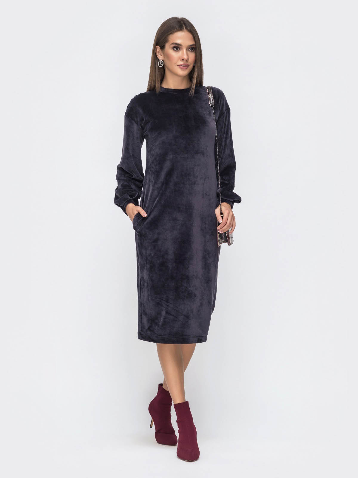 М'яка велюрова сукня графіт | 62287