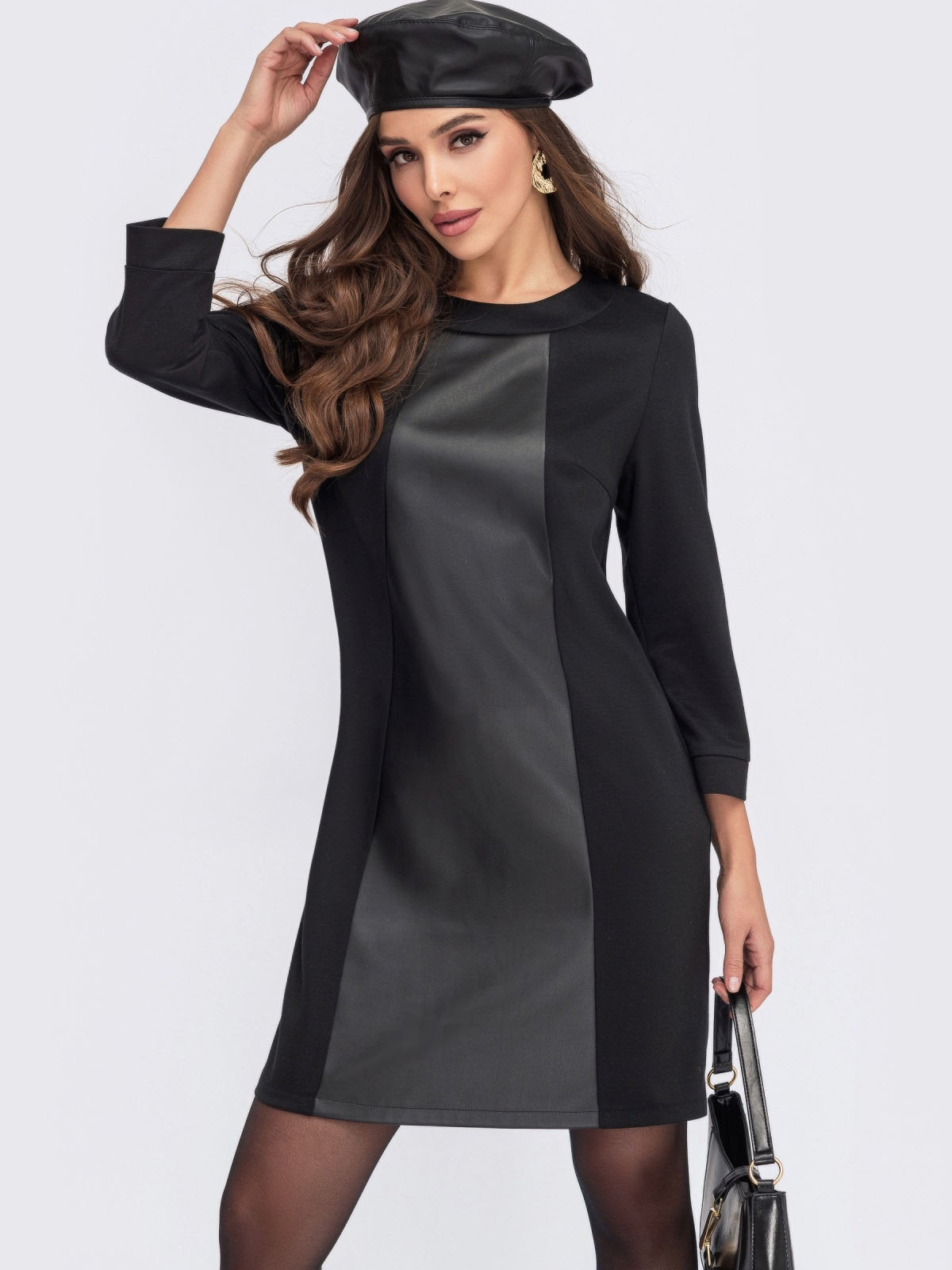 Трикотажне чорне плаття-трапеція | 64058