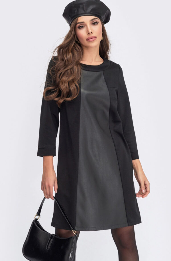Трикотажне чорне плаття-трапеція | 64058