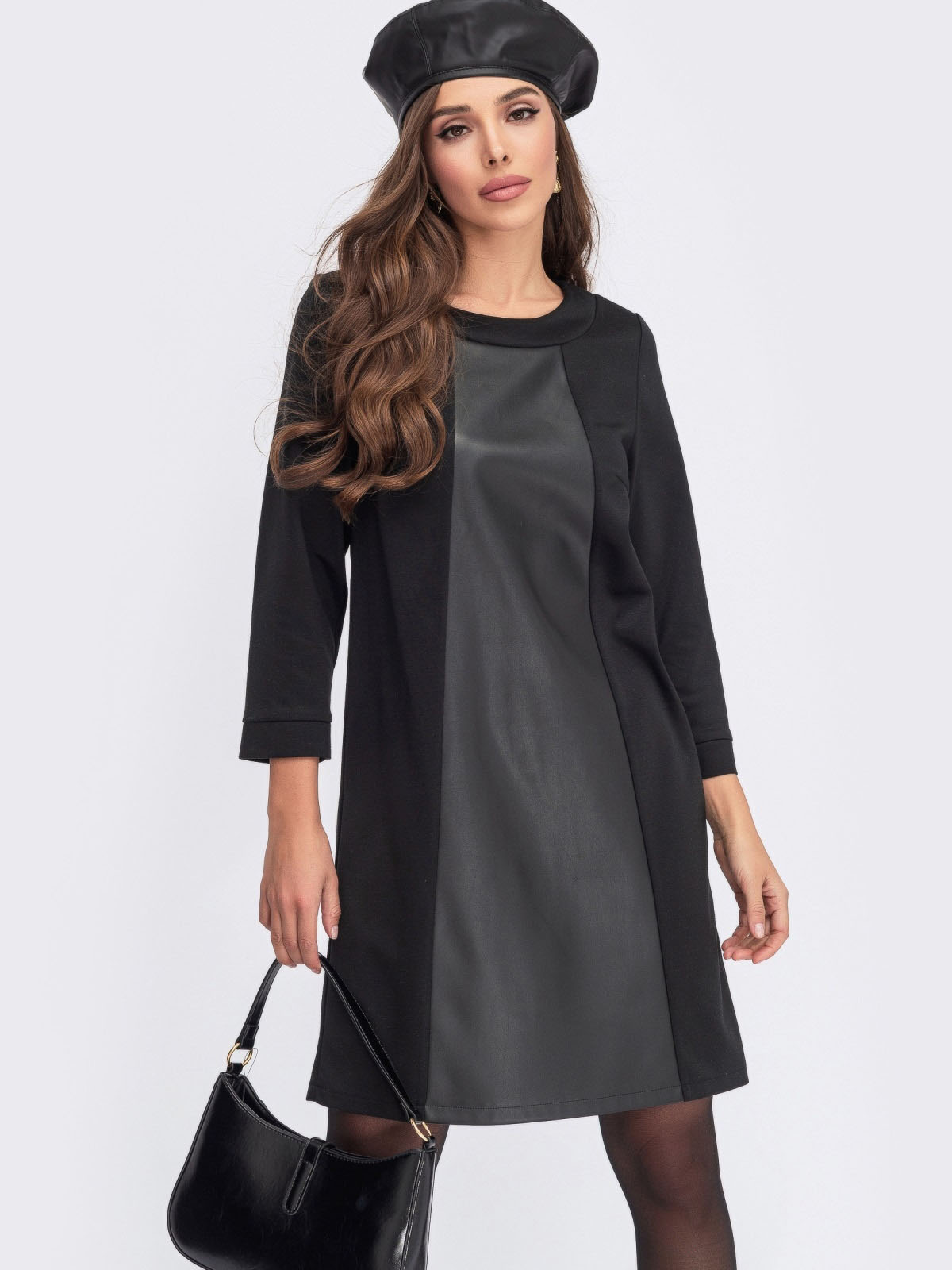 Трикотажне чорне плаття-трапеція | 64058