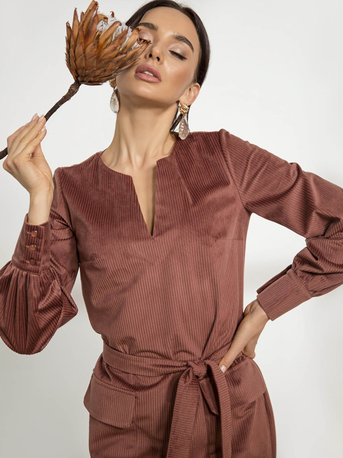 Стильна вельветова сукня теракотова | 64016