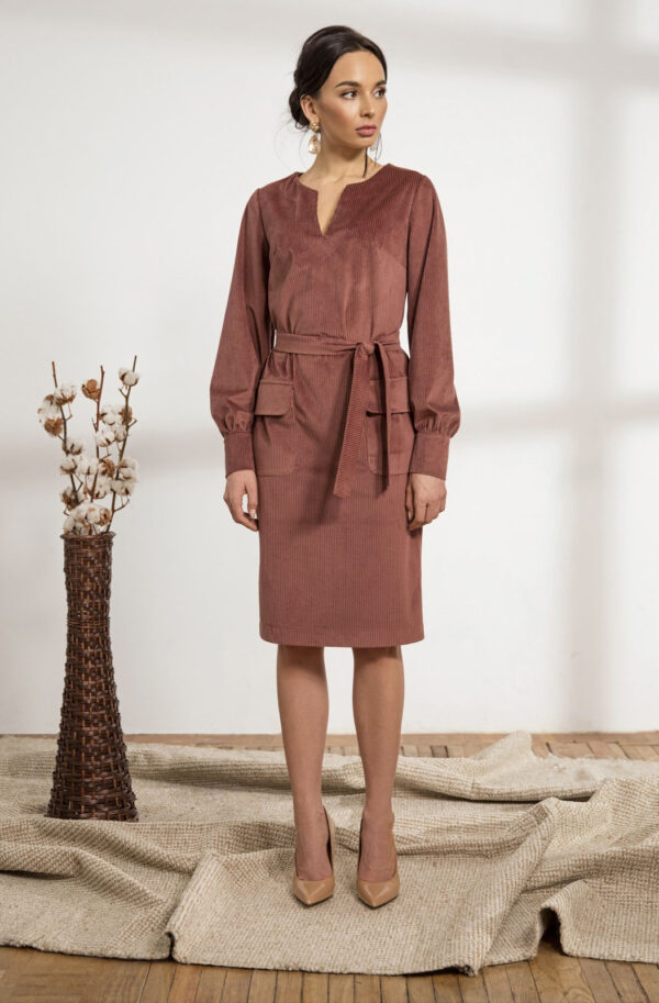 Стильна вельветова сукня теракотова | 64016