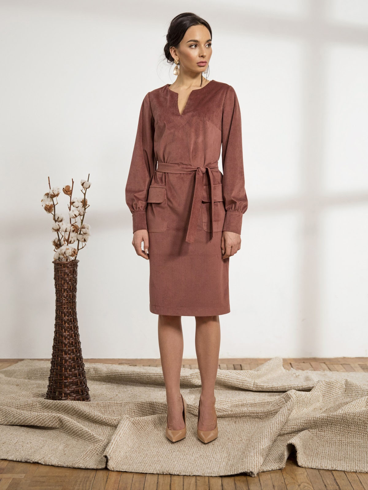 Стильна вельветова сукня теракотова | 64016