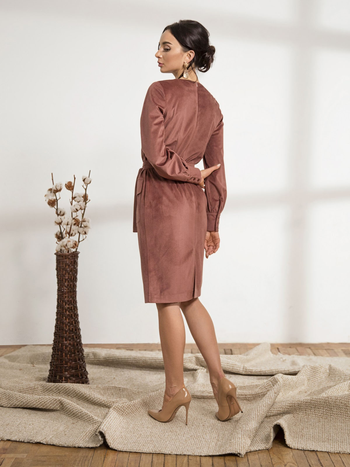 Стильна вельветова сукня теракотова | 64016