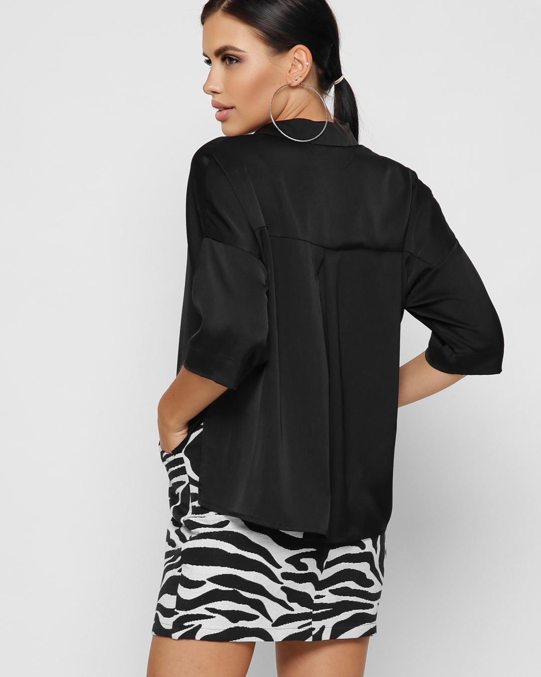 Витончена шовкова блуза чорна | 63834