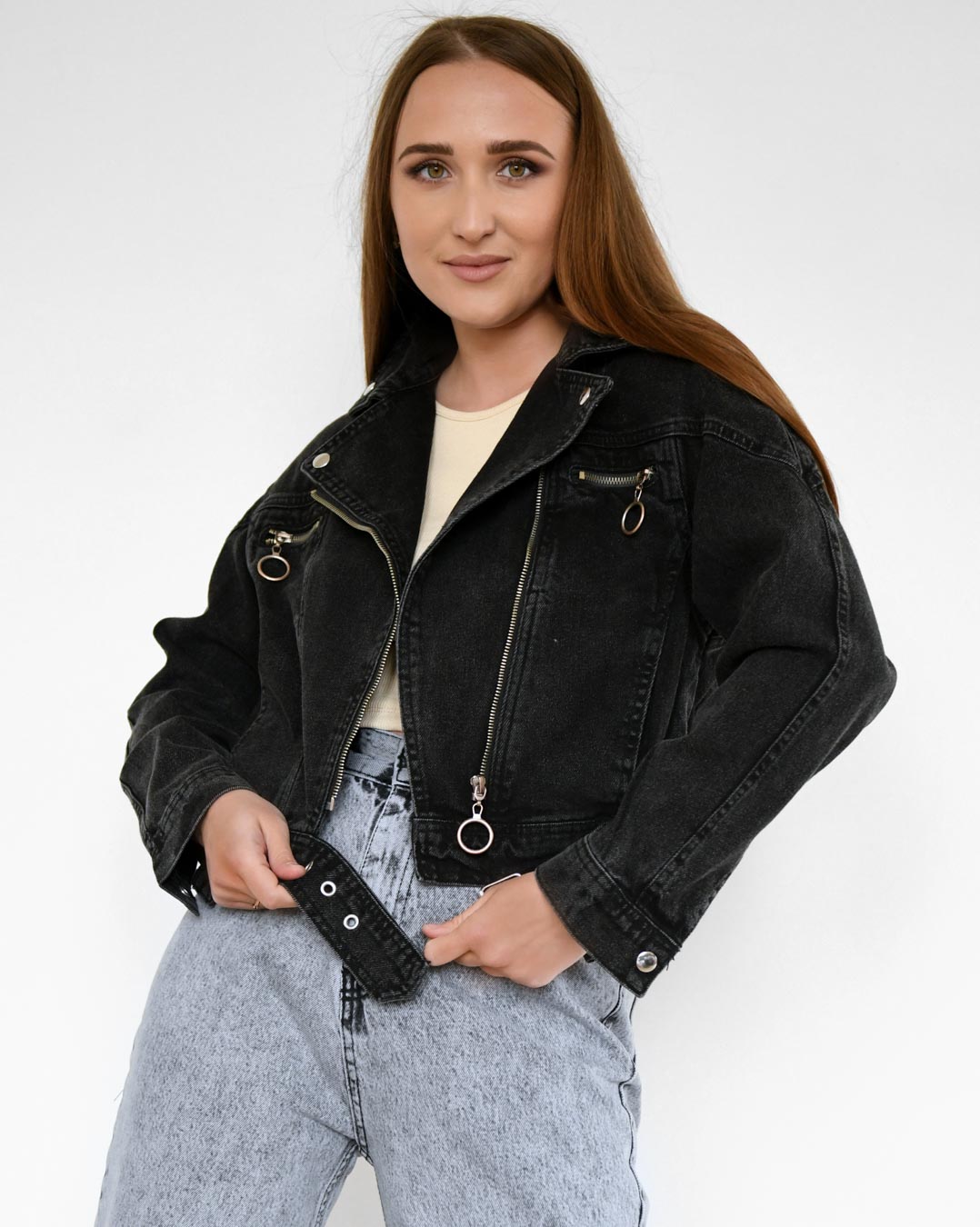 Джинсова куртка косуха графіт | 64108