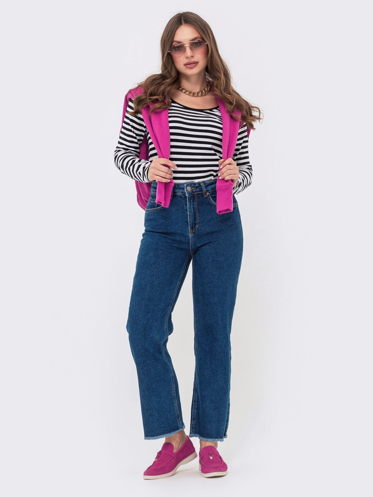 Укорочені джинси-труби темно-сині | 64341 Укорочені джинси-труби темно-сині | 64341