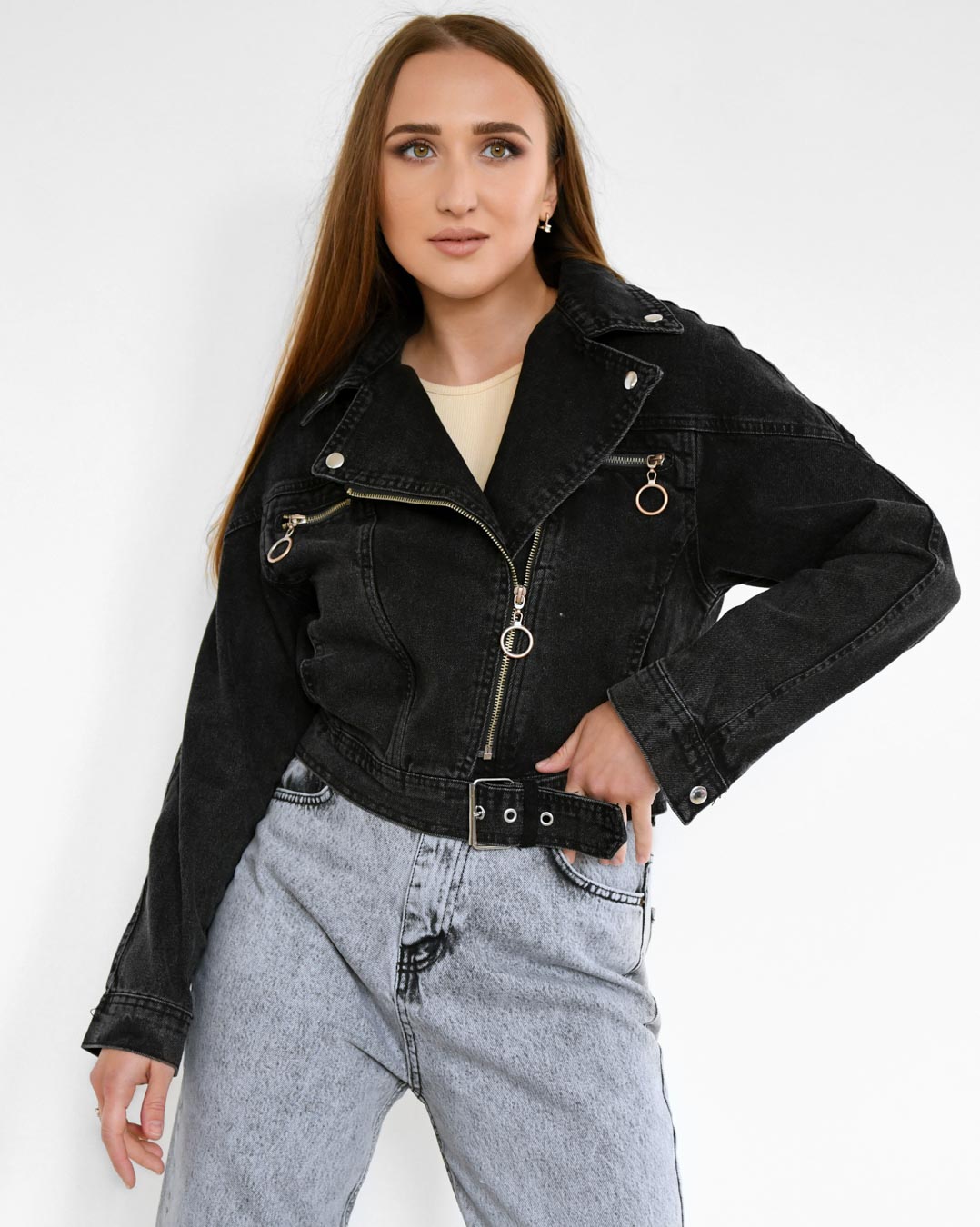 Джинсова куртка косуха графіт | 64108