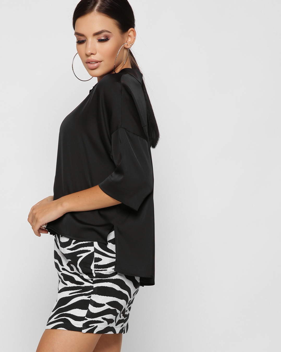 Витончена шовкова блуза чорна | 63834