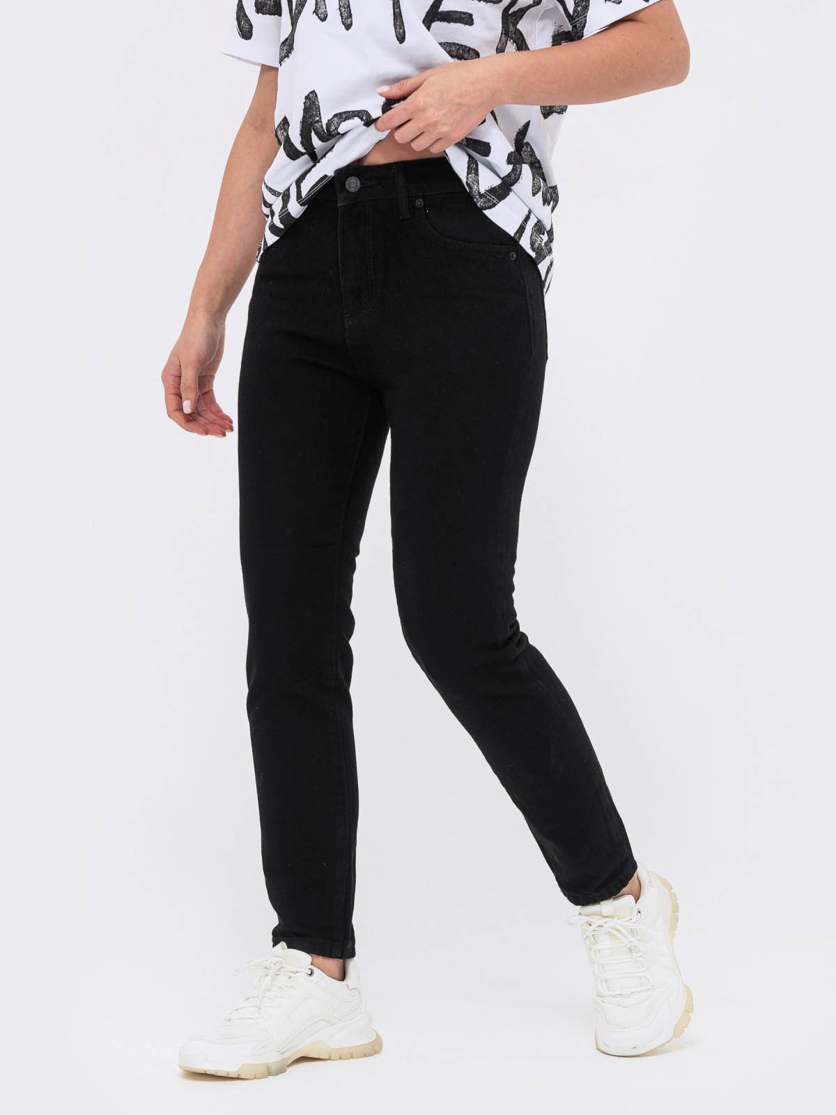 Бавовняні джинси-мом чорні | 64325